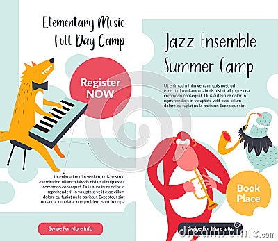 Jazz ensemble summer camp, elementary music banner Vector Illustration