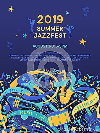 Jazz festival flat vector poster template Vector Illustration