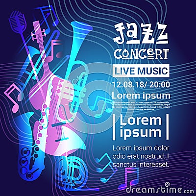 Jazz Festival Live Music Concert Poster Advertisement Banner Vector Illustration