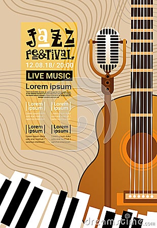 Jazz Festival Live Music Concert Poster Advertisement Retro Banner Vector Illustration