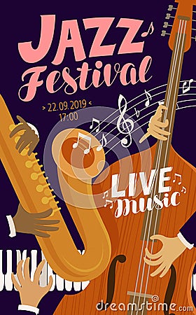 Jazz festival placard. Live music, jive, concert concept. Vector illustration Vector Illustration