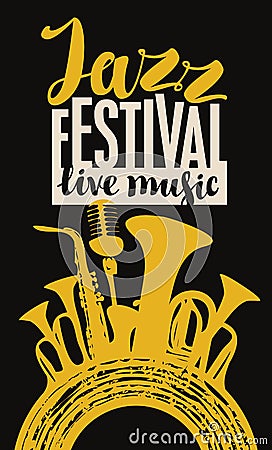 Jazz festival poster with wind instruments and mic Vector Illustration