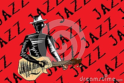 Jazz guitarist. Musician playing the guitar. Vector Illustration