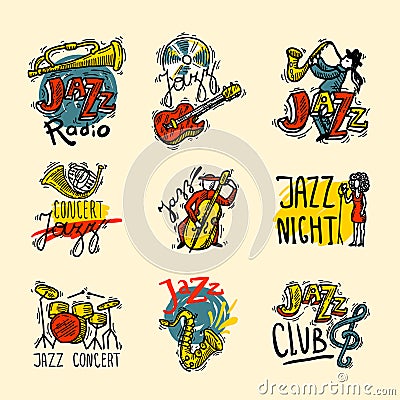 Jazz Labels Set Vector Illustration