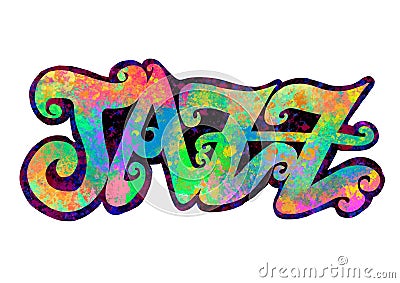 Jazz, multicolored Word with grunge effect, Digital painting illustration, ornament and decoration, logo design Stock Photo