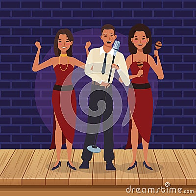 Jazz singer and dancers design Vector Illustration