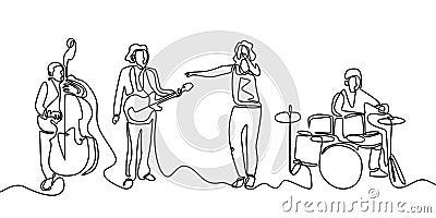 Jazz Music concert one line drawing. Continuous single hand drawn minimalism. Vector illustration of people group band including Vector Illustration