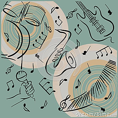 Jazz music doodle poster vector template Vector Illustration
