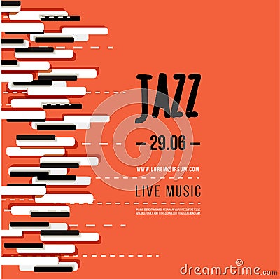 Jazz music festival, poster background template. Keyboard with music keys. Flyer Vector design Vector Illustration