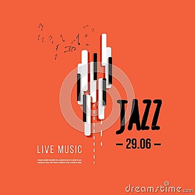 Jazz music festival, poster background template. Keyboard with music keys. Flyer Vector design Vector Illustration