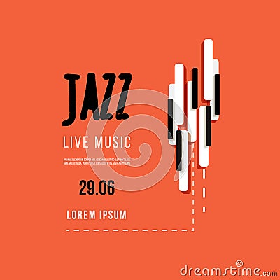 Jazz music festival, poster background template. Keyboard with music keys. Flyer Vector design Vector Illustration