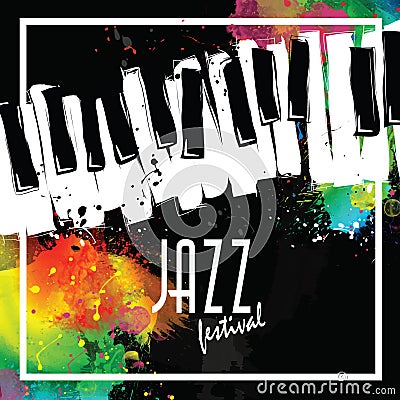 Jazz music festival, poster background template. Keyboard with music notes. Flyer Vector design. Vector Illustration