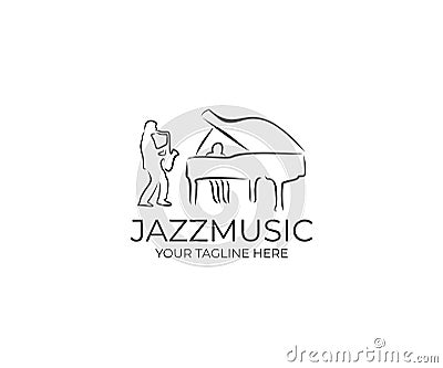 Jazz Music Logo Template. Saxophonist and Pianist Vector Design Vector Illustration