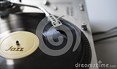 a jazz music on the old retro vinyl disc lp record, audio vintage album Stock Photo