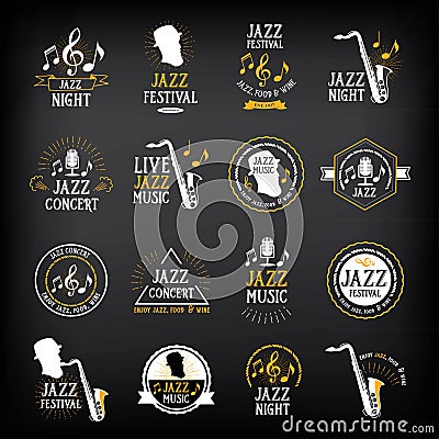 Jazz music party logo and badge design. Vector with graphic. Vector Illustration