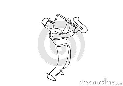 Jazz music trumpet player one line drawing minimalism style Vector Illustration