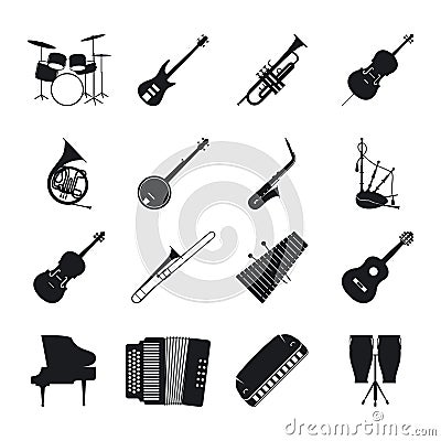 Jazz musical instrument silhouettes Vector Illustration