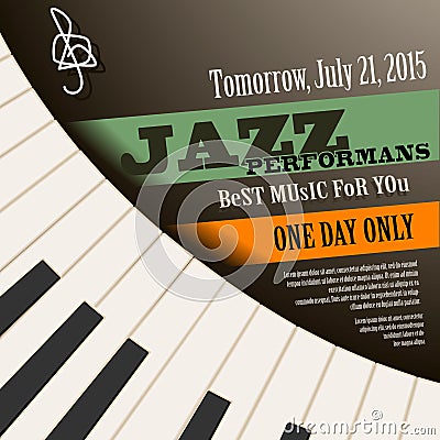 Jazz musician concert poster with piano keys . Vector Vector Illustration