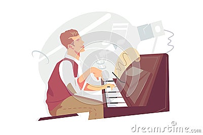 Jazz pianist at piano instrument Vector Illustration