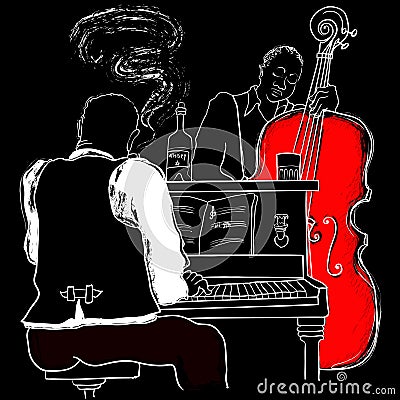 Jazz piano and double-bass Vector Illustration