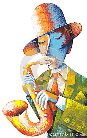 Jazz player. Art Painting Illustrations Stock Photo