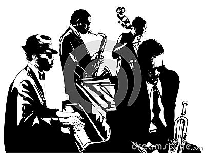 Jazz poster with saxophone, double-bass, piano and trumpet Vector Illustration