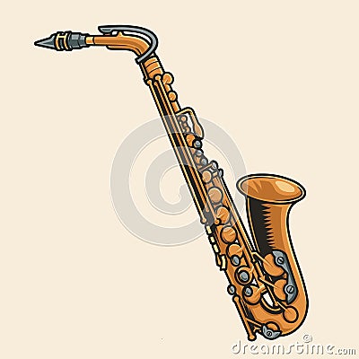 Jazz saxophone sketch colorful vintage Vector Illustration