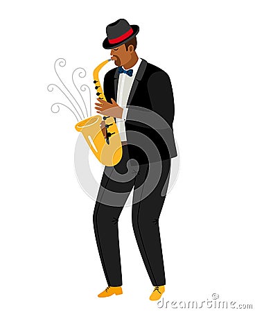 Jazz saxophonist plays saxophone isolated on white Vector Illustration