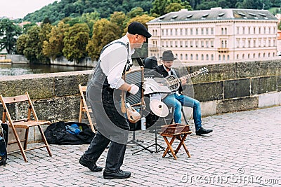 Jazz street band playing music in Prague Editorial Stock Photo