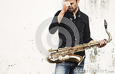 Jazzman Musical Artist Playing Saxophone Concept Stock Photo