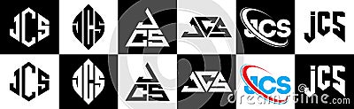 JCS letter logo design in six style. JCS polygon, circle, triangle, hexagon, flat and simple style with black and white color Vector Illustration