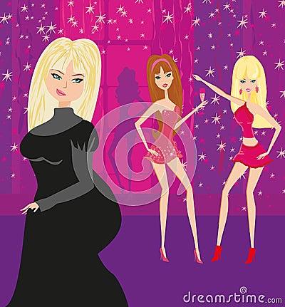 Jealous girl with overweight at the disco Vector Illustration