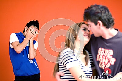 Jealous Guy, Couple Embracing Stock Photo