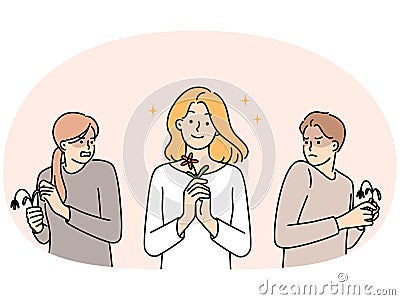 Jealous people envy happy optimistic girl Vector Illustration