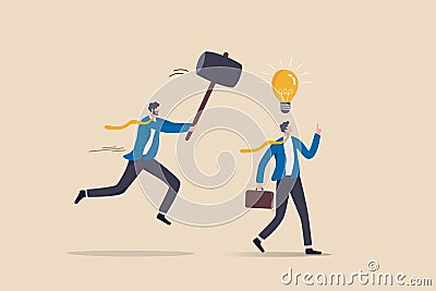 Jealousy colleague, toxic boss kill all ideas never been implemented, envy or dishonesty coworker with unprofessional, businessman Vector Illustration