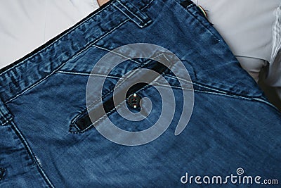Jeans back side close-up Modern Urban Lifestyle, Casual Style Clothing Fashion Concept, Designed Item Stock Photo