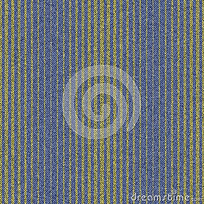 Jeans background with vertical gold stripes ornament. Denim seamless pattern. Blue patterned fabric Vector Illustration