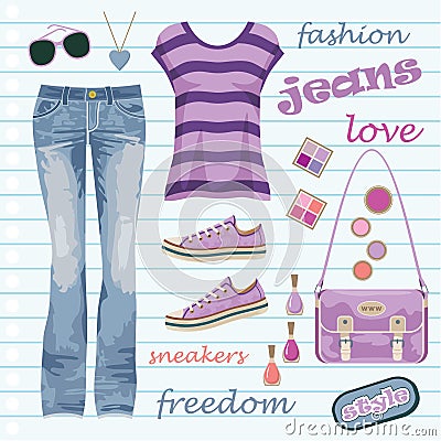 Jeans fashion set Vector Illustration