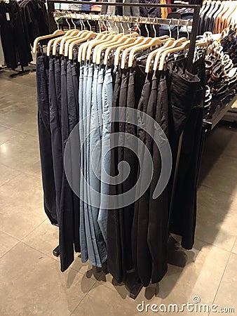 Jeans on hangers Editorial Stock Photo