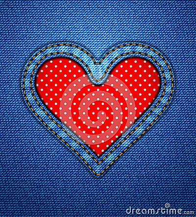 Jeans heart frame with polka dots Vector Illustration