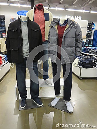 Jeans jackets and winter cloths Stock Photo