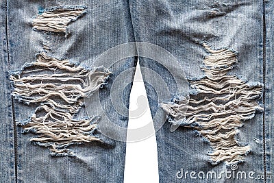 Jeans leg surface torn. Stock Photo