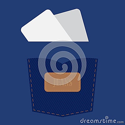 Jeans pocket with blank card. Vector Illustration