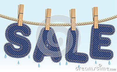 Jeans SALE drying on a clothesline Vector Illustration