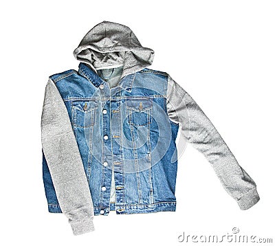 Jeans vest with hoodie. Stock Photo