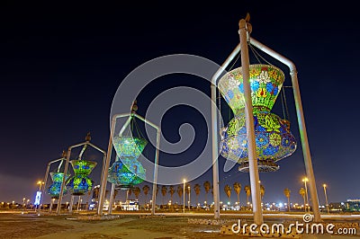 Jeddah Landmark, Islamic Design Monument Antique Lights Sculpture Editorial Stock Photo