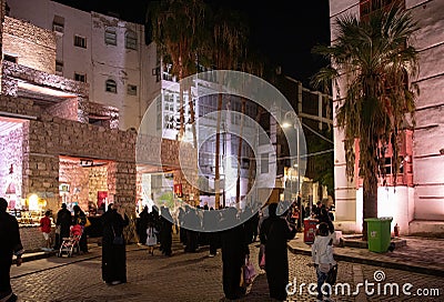 Jeddah market decorated streets of Al Balad at Jeddah Festival ,Jeddah, Saudi Arabia Editorial Stock Photo