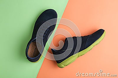 Jeddah Saudi Arabia January 6 2021 Geox Symbol Isolated on Green and Orange background. Product shots. Editorial Stock Photo