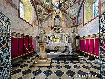 JEDRZEJOW, POLAND - September 1, 2023: Interior of the church in the Cistercian Archabbey in JedrzejÃ³w, Poland. Reliquary of Editorial Stock Photo