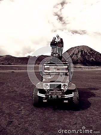 Jeep adventure road sea of sand at mount bromo, east java, Indonesia Editorial Stock Photo